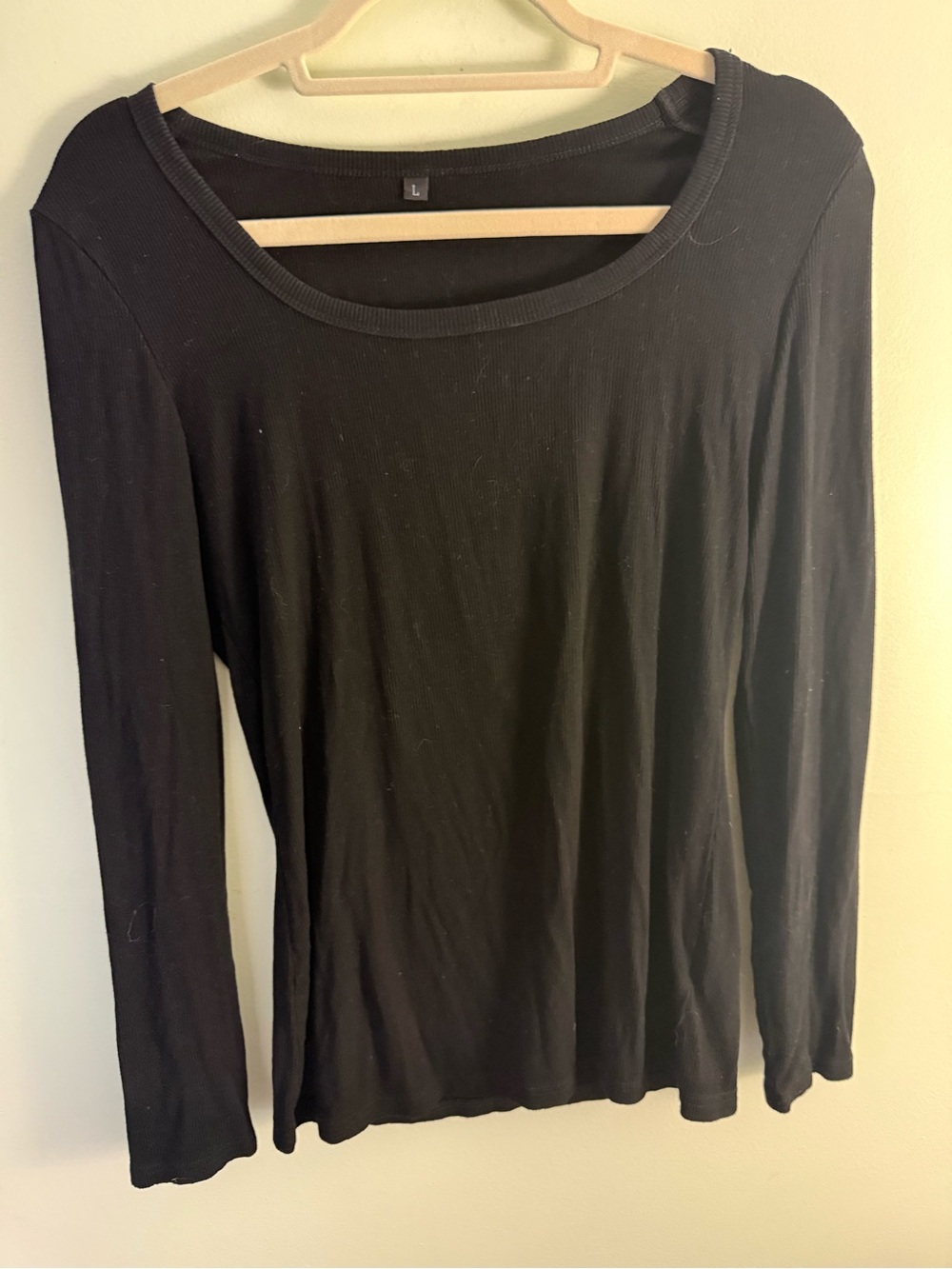 Black Long Sleeve Ribbed Stretch Tee L